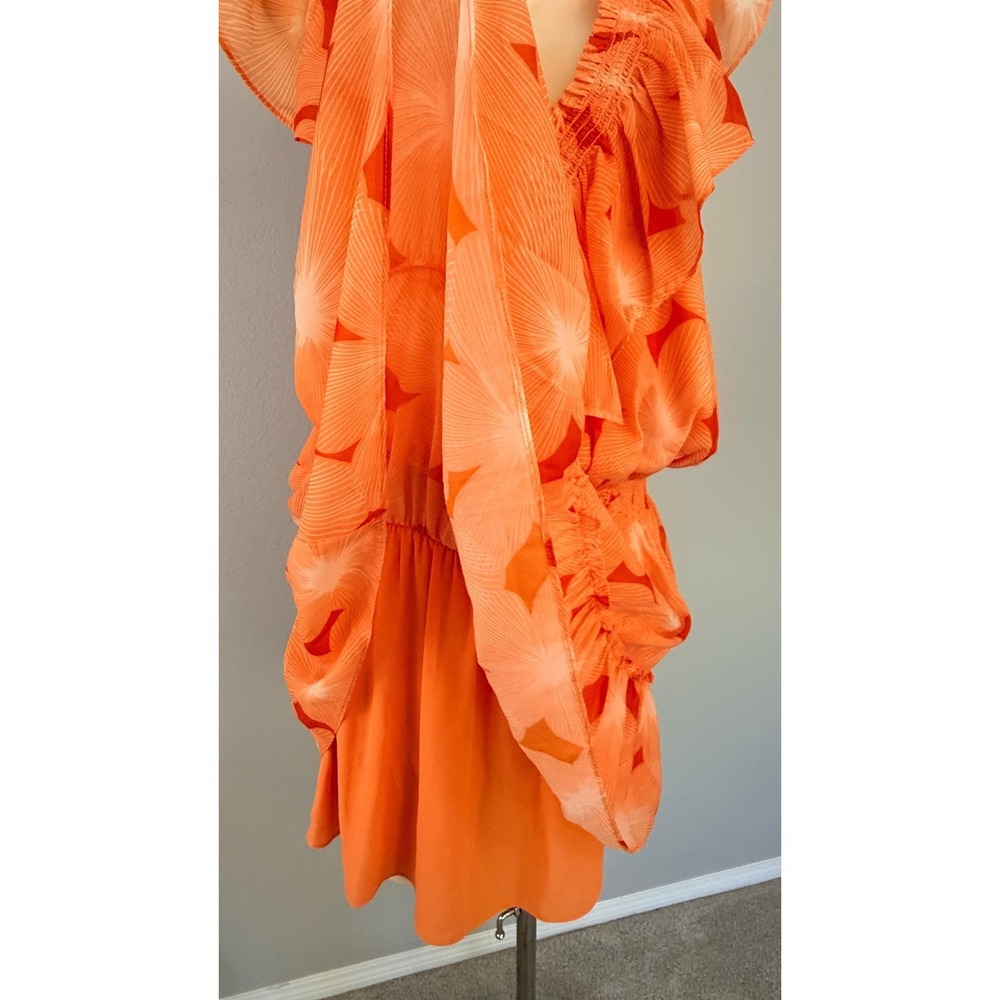 Ramy Brook Tropical Boho Orange Ruffle Smocked Mini Dress Large - Picture 7 of 15